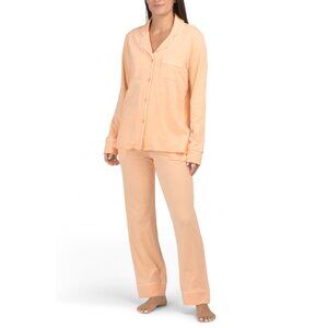 PETITE PLUME Peach Luxe Pima Cotton 2pc Pajama Top And Pants Set